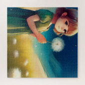 dromerig klein meisje in het zomerveld legpuzzel (Horizontaal)