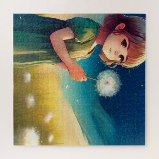 dromerig klein meisje in het zomerveld legpuzzel (Horizontaal)