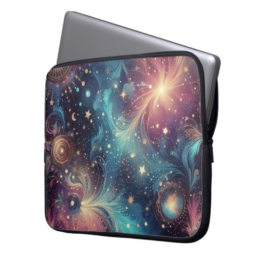 Dromerig kosmisch patroon met sterrenstelsels en s laptop sleeve (Voorkant Links)