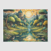 Dromerig landschap met een rivier en een kasteel b tissuepapier (Voorkant)