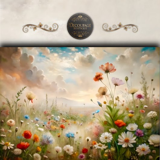 Dromerig landschap met wilde bloemen decoupage tissuepapier