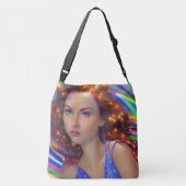 Dromerig meisje met regenbooglampen crossbody tas (Achterkant)