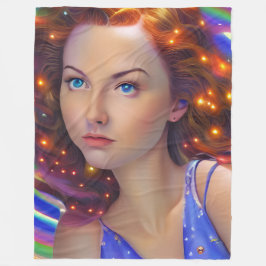 Dromerig meisje met regenbooglampen fleece deken