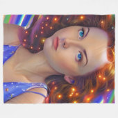 Dromerig meisje met regenbooglampen fleece deken (Voorkant (Horizontaal))