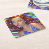 Dromerig meisje met regenbooglampen kartonnen onderzetters (Schuin)
