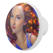 Dromerig meisje met regenbooglampen keramische knop (Rechts)