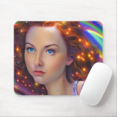 Dromerig meisje met regenbooglampen muismat (Met muis)