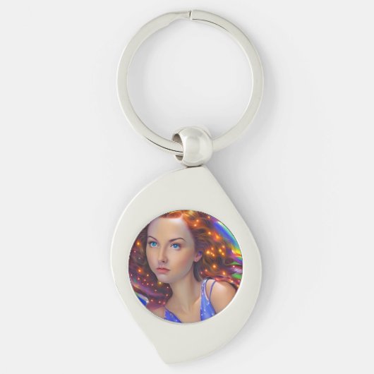 Dromerig meisje met regenbooglampen sleutelhanger (Voorkant)