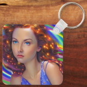 Dromerig meisje met regenbooglampen sleutelhanger (Achterkant)
