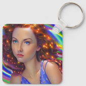 Dromerig meisje met regenbooglampen sleutelhanger (Achterkant)