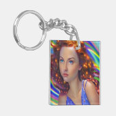 Dromerig meisje met regenbooglampen sleutelhanger (Voorkant Links)