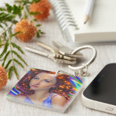 Dromerig meisje met regenbooglampen sleutelhanger (Voorkant Rechts)