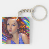 Dromerig meisje met regenbooglampen sleutelhanger (Achterkant)