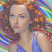 Dromerig meisje met regenbooglampen sticker (Voorkant)