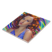 Dromerig meisje met regenbooglampen tegeltje (Zijkant)