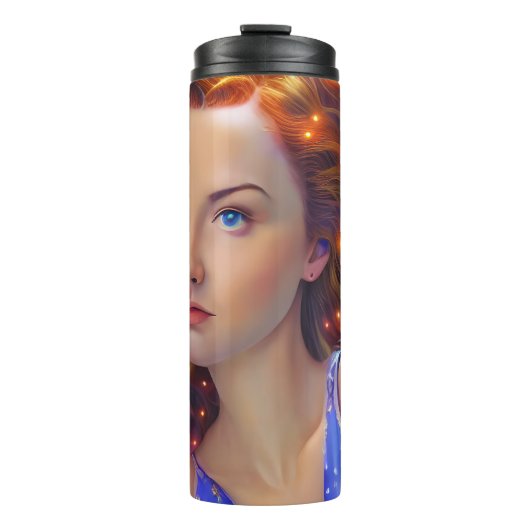 Dromerig meisje met regenbooglampen thermosbeker (Voorkant)