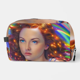 Dromerig meisje met regenbooglampen toilettasje