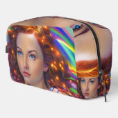 Dromerig meisje met regenbooglampen toilettasje (Rechterhoek)