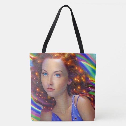 Dromerig meisje met regenbooglampen tote bag (Voorkant)