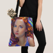 Dromerig meisje met regenbooglampen tote bag (Dichtbij)