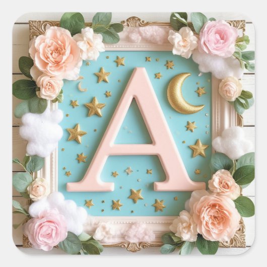 🌙 Dromerig Monogram Een Nursery Design 🌙 Vierkante Sticker (Voorkant)