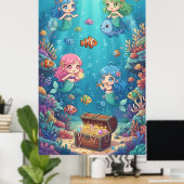 Dromerig onderwater zeemeermin koraalrif poster (Thuiskantoor)