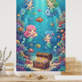 Dromerig onderwater zeemeermin koraalrif poster (Keuken)