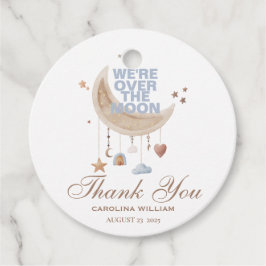 Dromerig over de maan blauw baby shower bedankjes labels