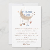 Dromerig over de maan blauw baby shower bedankkaart (Voorkant)