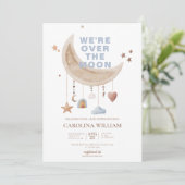 Dromerig over de maan blauw baby shower kaart (Staand voorkant)