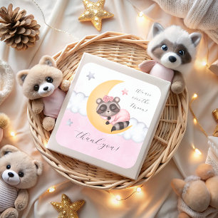 Dromerig over de maan wasbeer Baby shower Dank u Vierkante Sticker