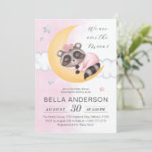 Dromerig over de maan wasbeer meisje Baby shower Kaart (Staand voorkant)