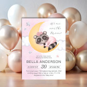 Dromerig over de maan wasbeer meisje Baby shower Kaart