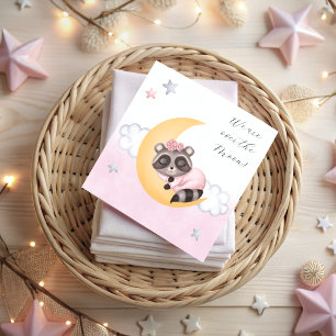 Dromerig over de maan wasbeer meisje Baby shower Save The Date