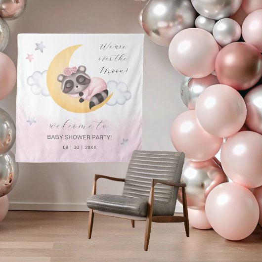 Dromerig over de maan wasbeer meisje Baby shower Wandkleed