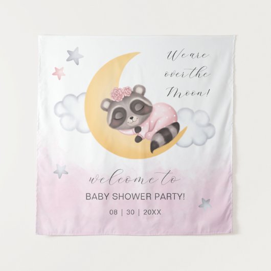 Dromerig over de maan wasbeer meisje Baby shower Wandkleed (Voorkant)