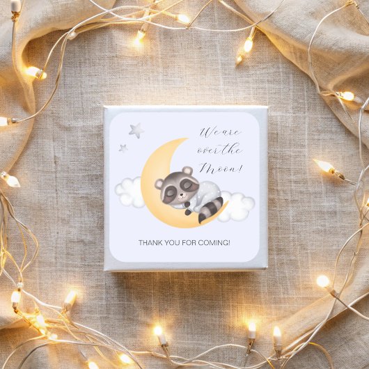 Dromerig Over The Moon Raccoon Boy Baby shower Vierkante Sticker