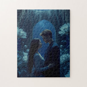 Dromerig romantisch stel in nachtuin legpuzzel