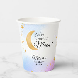 Dromerig Roze Blauw Over de Maan Baby shower Party Papieren Bekers