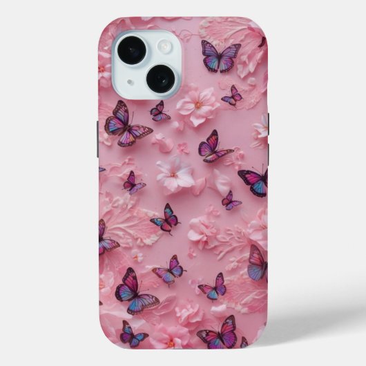 Dromerig Roze Vlinderpatroon iPhone Hoesje (Achterkant)