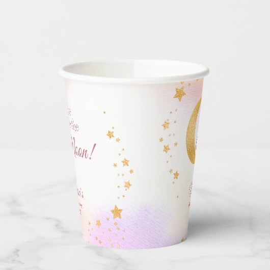 Dromerig Roze We zijn Over de Maan Meisje Baby Sho Papieren Bekers (Links)