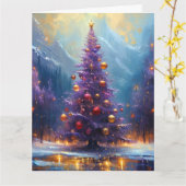 Dromerig schilderij van Paarse en gouden kerstboom Kaart (Gele Bloem)