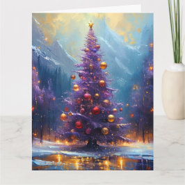 Dromerig schilderij van Paarse en gouden kerstboom Kaart