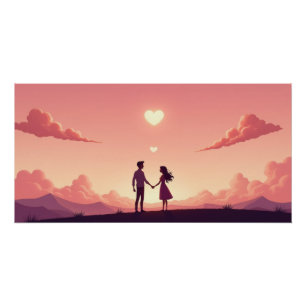 Dromerig Silhouet van Stel bij Zonsondergang  Perfect Poster