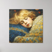 Dromerig Slaand Kind in Bloemetjesdeken Canvas Afdruk (Voorkant)