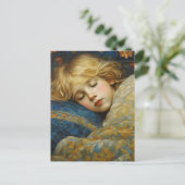 Dromerig slapend kind in bloemenquilt briefkaart (Staand voorkant)
