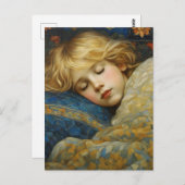 Dromerig slapend kind in bloemenquilt briefkaart (Voorkant / Achterkant)