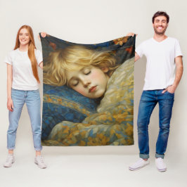 Dromerig slapend kind in bloemenquilt fleece deken