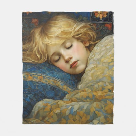 Dromerig slapend kind in bloemenquilt fleece deken (Voorkant)