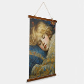 Dromerig slapend kind in bloemenquilt hangend wandkleed (Gebogen)
